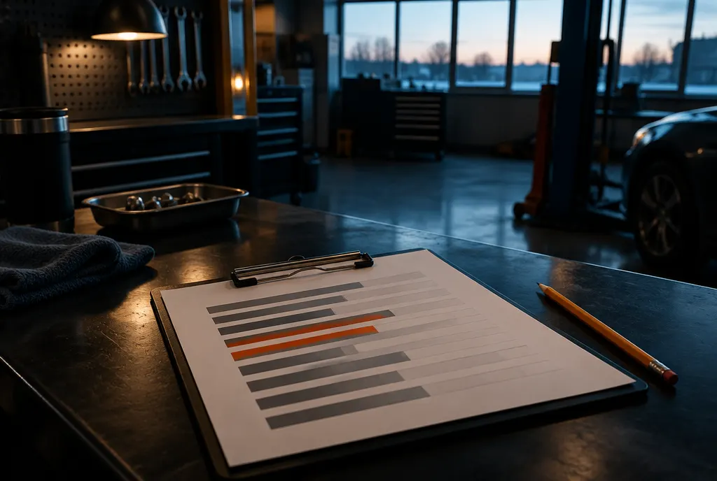 A scorecard on a workbench at dawn